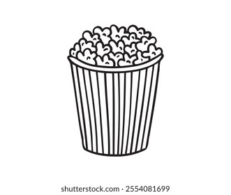 cinema popcorn doodle hand drawn icon. Outline drawing a bucket of popcorn line clipart symbol. Vector illustration