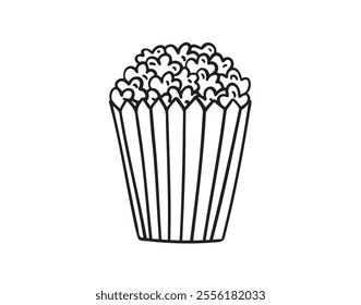 cinema popcorn doodle hand drawn icon. Outline drawing a bucket of popcorn line clipart symbol. Vector illustration