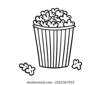 cinema popcorn doodle hand drawn icon. Outline drawing a bucket of popcorn line clipart symbol. Vector illustration