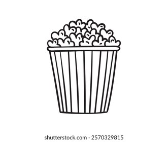 cinema popcorn doodle hand drawn icon. Outline drawing a bucket of popcorn line clipart symbol. Vector illustration