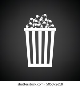Cinema popcorn icon. Black background with white. Vector illustration.