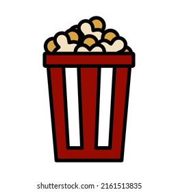 Cinema Popcorn Icon. Editable Bold Outline With Color Fill Design. Vector Illustration.