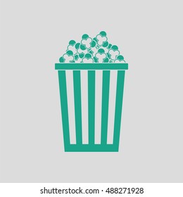 Cinema popcorn icon. Gray background with green. Vector illustration.