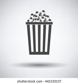 Cinema popcorn icon on gray background, round shadow. Vector illustration.