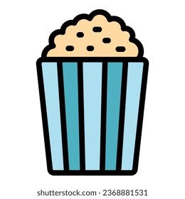Vector de contorno de ícono de palomitas de cine. Conducción en auto. Color de la muestra de aire plano