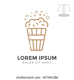 Cinema popcorn linear icon. Vector template logo elements.