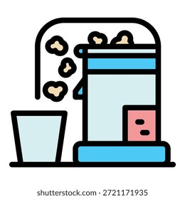 Cinema popcorn machine icon. Outline cinema popcorn machine vector icon for web design isolated on white background color flat