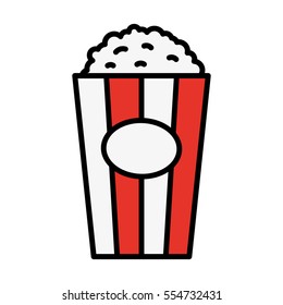 Cinema Popcorn Red White Striped Bucket Minimal Colorful Flat Line Stroke Icon Pictogram Symbol Illustration