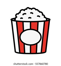 Cinema Popcorn Red White Striped Bucket Minimal Colorful Flat Line Stroke Icon Pictogram Symbol Illustration