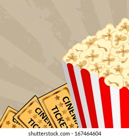Cinema - popcorn and tickets, vector illustration 
