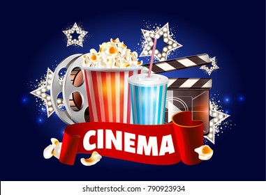 Cinema poster design. Vector template banner.