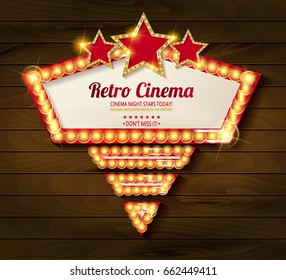 Cinema poster in a gold frame on the background of a wooden, a movie template for the layout, banner and cover. Vector illustration