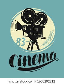 Cinema poster. Movie camera, projector retro vector