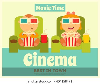 Cinema Poster. Movie Placard. Kids Watch Movies. Vector Illustration.