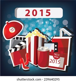 Cinema poster with popcorn box,illustration,vector 1
