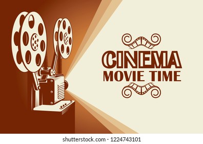 cinema poster with retro film projector background