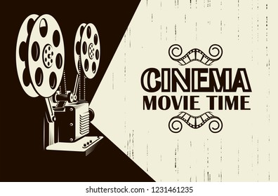 cinema poster with retro film projector background