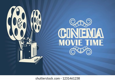 cinema poster with retro film projector background