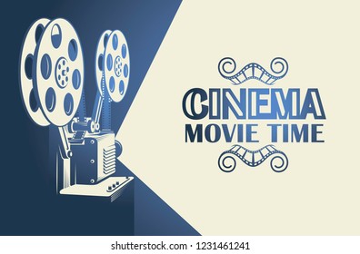 cinema poster with retro film projector background