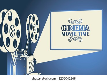 cinema poster with retro film projector background