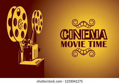 cinema poster with retro film projector background