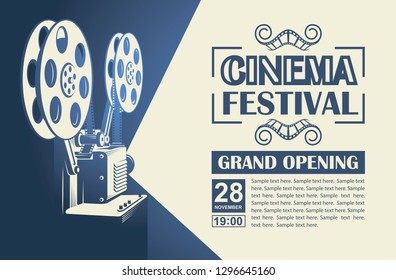 cinema poster with retro film projector background