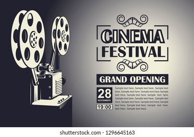 cinema poster with retro film projector background