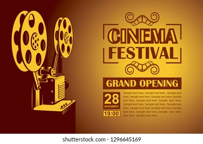 cinema poster with retro film projector background