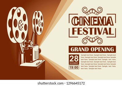 cinema poster with retro film projector background