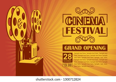 cinema poster with retro film projector background