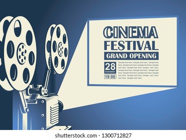 cinema poster with retro film projector background