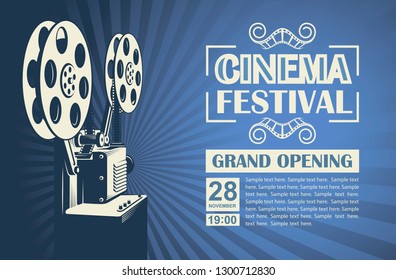 cinema poster with retro film projector background