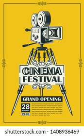 cinema poster with retro movie camera background