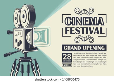 cinema poster with retro movie camera background