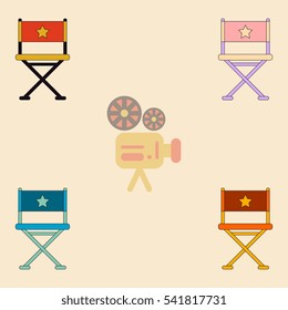 cinema producer seat Vector illustration Collection in flat style Movie director chair