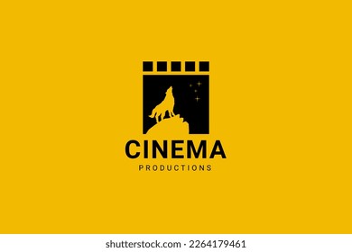 Cinema Production Icon Logo With Wolf Vector Illustration