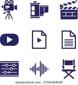Cinema production and video editing studio icon set