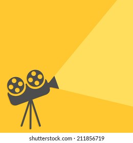 Cinema projector with ray of light. Flat design. Vector illustration