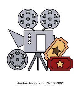 cinema projector and ticket isolated icon