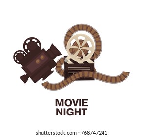 Cinema promotional poster with vintage equipment for shooting.