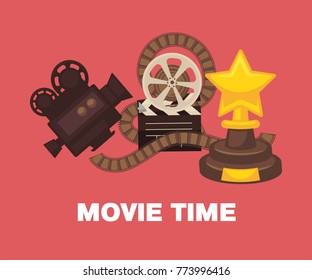 Cinema promotional poster with vintage equipment for shooting.