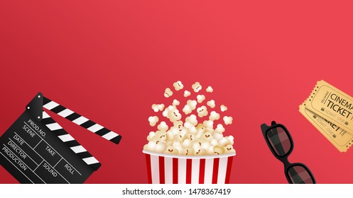 Cinema. Red background. Vector illustration