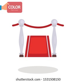 Cinema red carpet and entrance color vector icon. Flat design