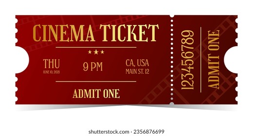 Cinema red entry ticket in old style. Admit one