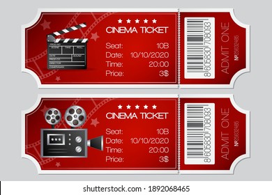 Cinema Red Ticket. Vector isolated illustration on Grey background