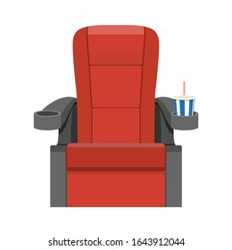 Cinema red velvet seats armchair with soda drink.