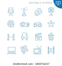 Cinema related icons. Editable stroke. Thin vector icon set, black and white kit