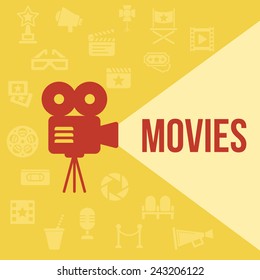 Cinema retro projector highlights word movies. Template vector concept.