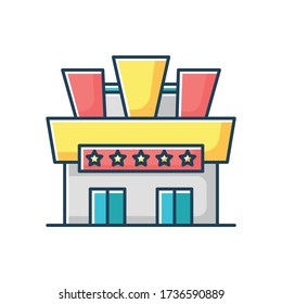 Cinema RGB Color Icon. Movie Theater Building Exterior. Entertainment Establishment With Stars On Signboard. City Center Construction Entrance. Fun Club Facade. Isolated Vector Illustration