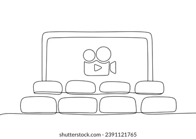 Cinema room in a cinema. International Cinema Day. One line drawing for different uses. Vector illustration.